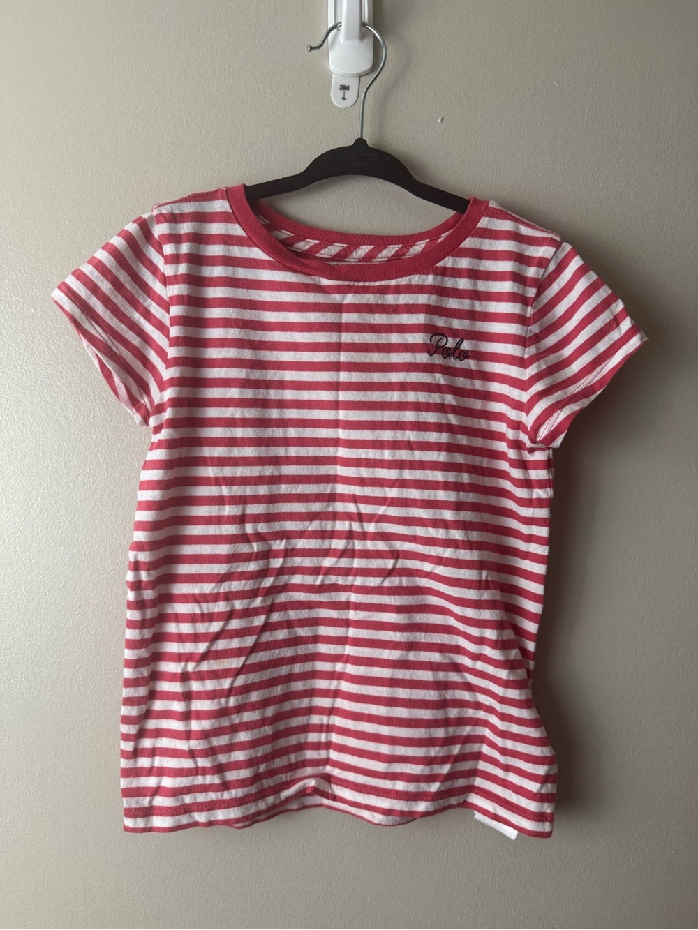 Polo by Ralph Lauren Girls Red & White Striped Short Sleeve Crewneck Tee Size 6X
